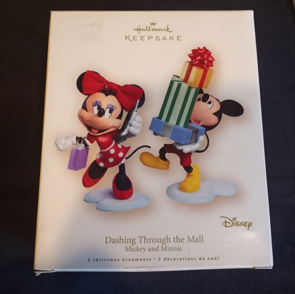 NWT DISNEY Hallmark Dashing Through The Mall Mickey & Minnie Christmas Ornimate